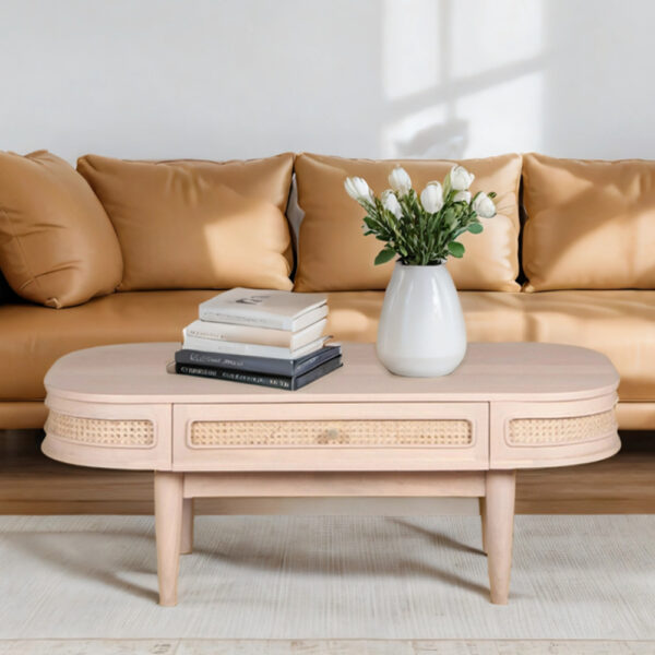 Marbella Cane & Mango Wood 1 Drawer Coffee Table | Assembly Required