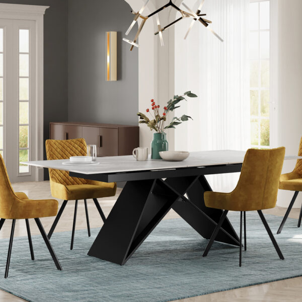 Dayton Terzo Ceramic Argento Grey - 160-200 Extending Dining Table | Matt Finish | Assembly Required