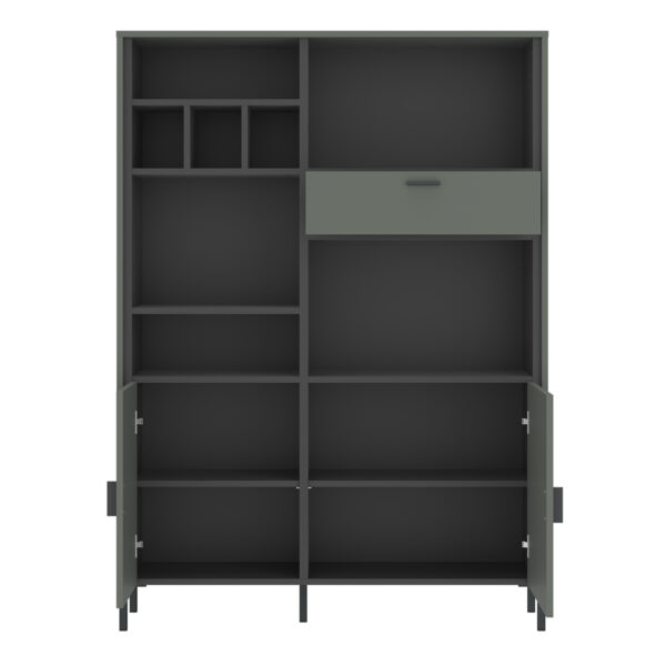 Rivendell Bookcase 2 Door 1 Drawer in Green/Grey