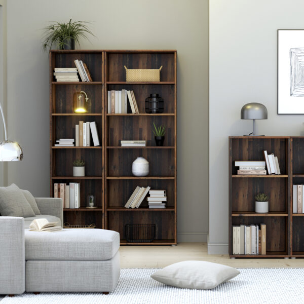 Origin Wide 5 Shelf Bookcase in Vintage Oak | Assembly Required